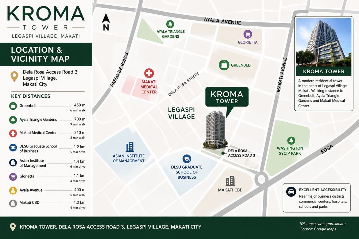 1 Bedroom Condo for Sale in Kroma Tower, San Lorenzo, Makati City