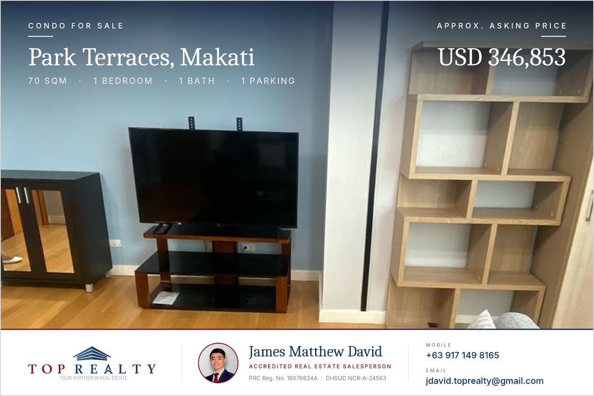 1 Bedroom Condo for Sale in Park Terraces, San Lorenzo, Makati, Metro Manila near MRT-3 Ayala