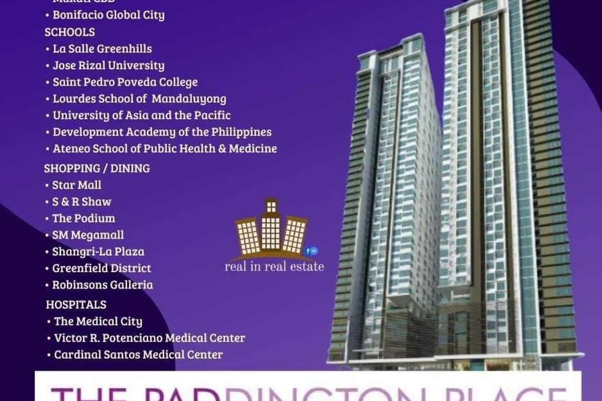1 Bedroom Condo for Sale in The Paddington Place, Highway Hills, Mandaluyong, Metro Manila near MRT-3 Shaw Boulevard
