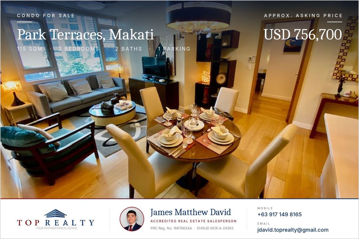 2 Bedroom Condo for Sale in Park Terraces, San Lorenzo, Makati City near MRT-3 Ayala