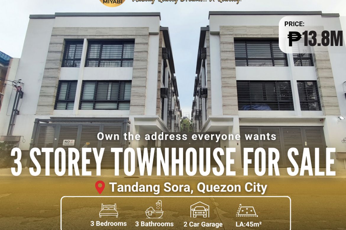 3 Bedroom Townhouse for Sale in Tandang Sora, Quezon City, Metro Manila