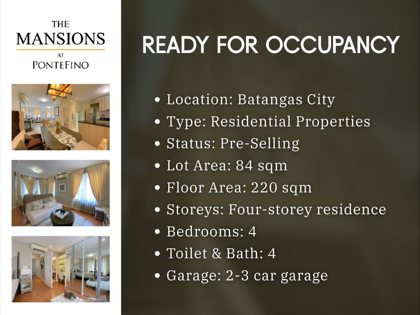 4-Bedroom Townhouse for Sale in The Mansions at PonteFino, Gulod Labak, Batangas City, Batangas – photo 2
