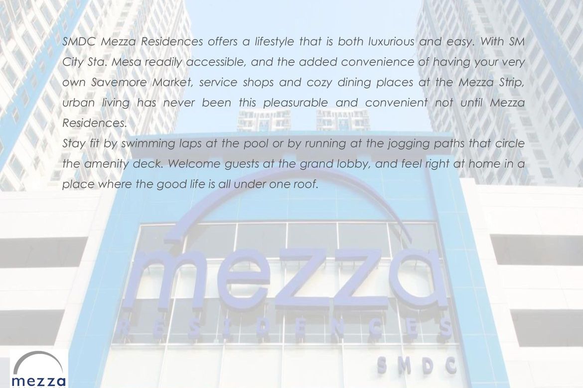 Condo for Sale in Mezza Residences, Doña Imelda, Quezon City, Metro Manila near LRT-2 V. Mapa – photo 2
