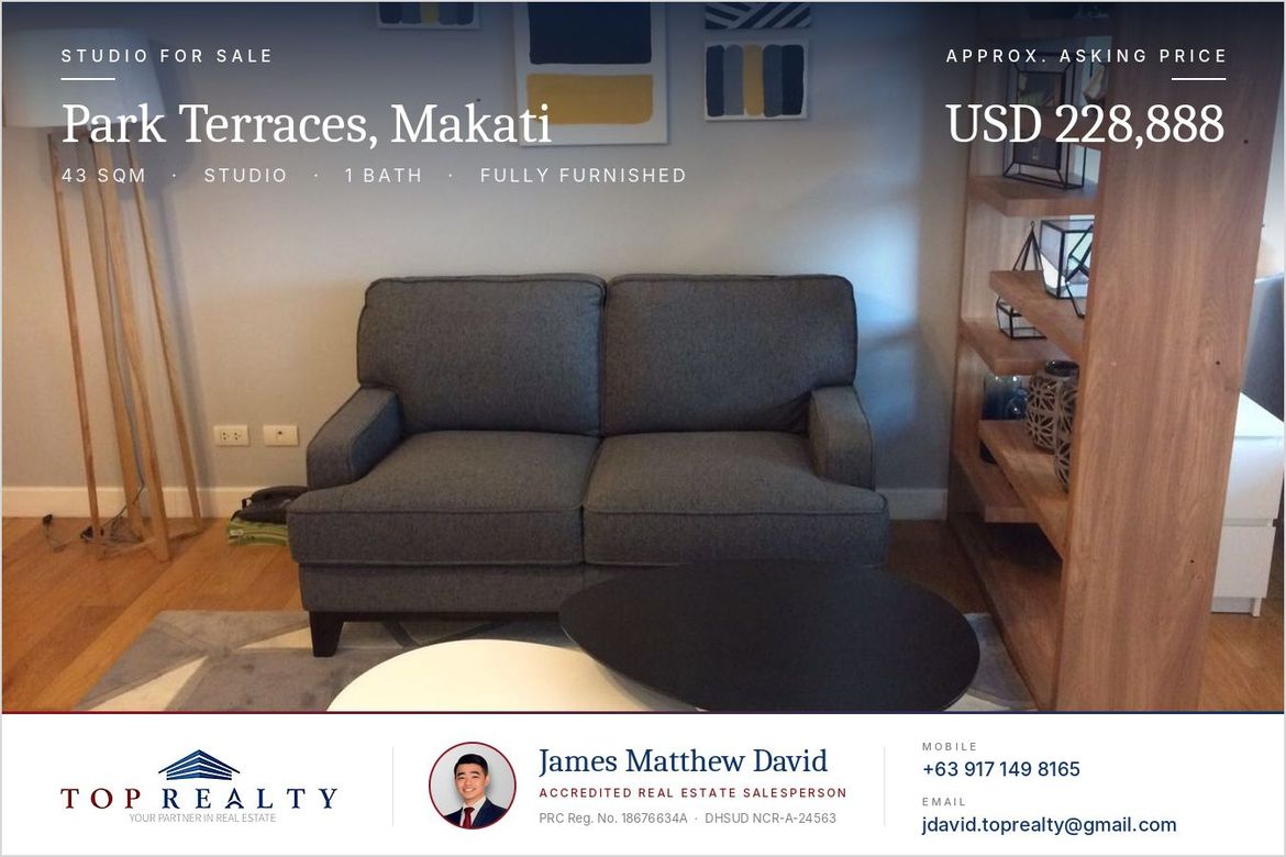 Condo for Sale in Park Terraces, San Lorenzo, Makati, Metro Manila near MRT-3 Ayala