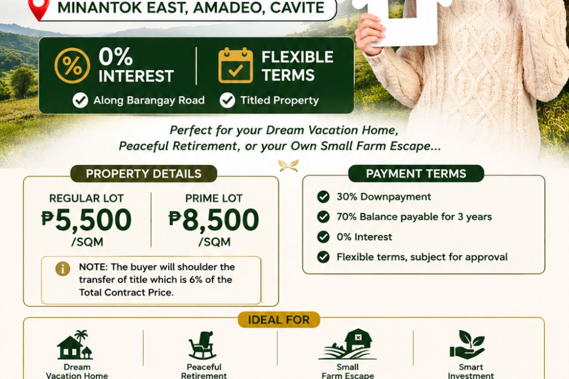 Land for Sale in Minantok Silangan, Amadeo, Cavite